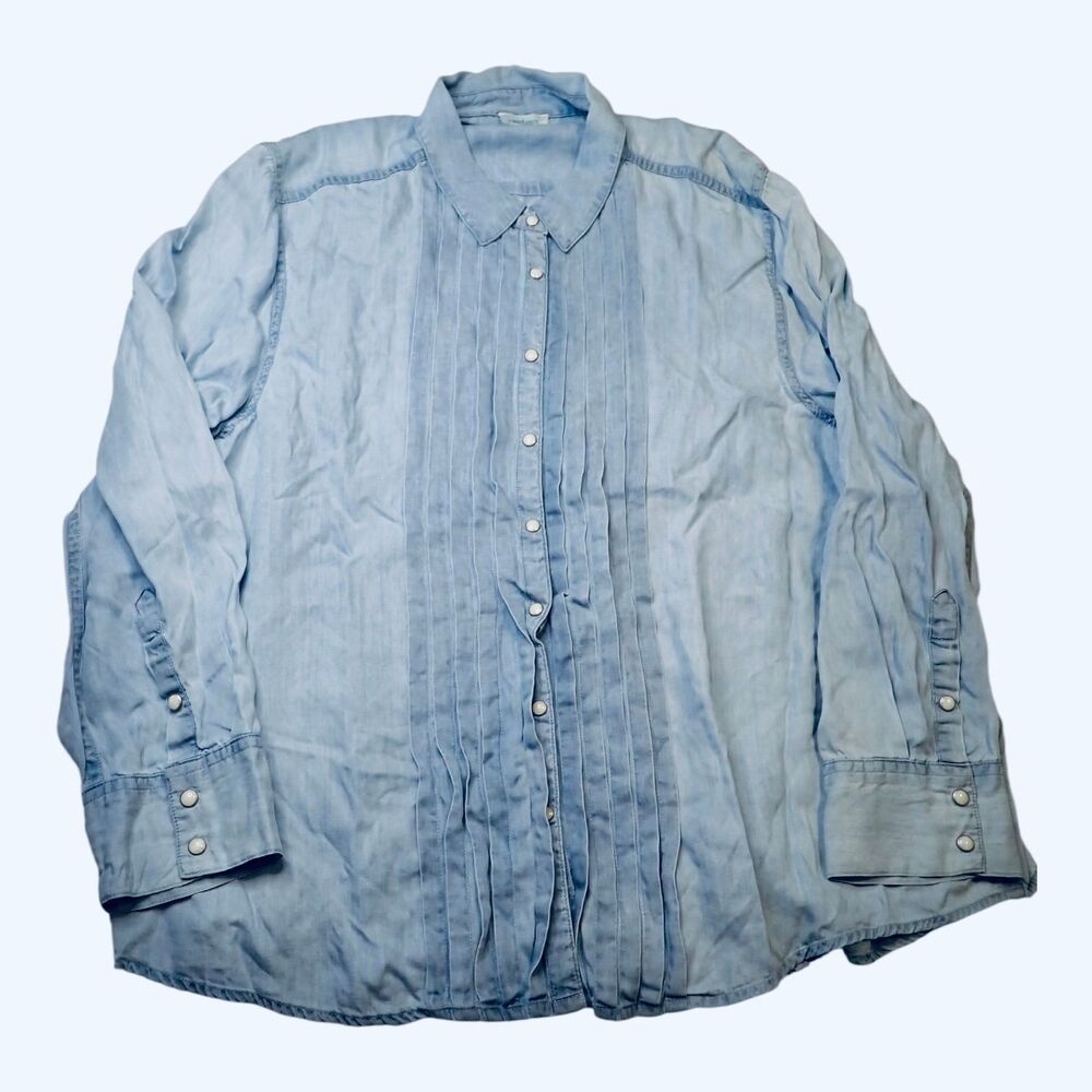 Sundance Tessa Chambray Shirt Petite XL Pintuck Pearl Snaps Long Sleeve Western
